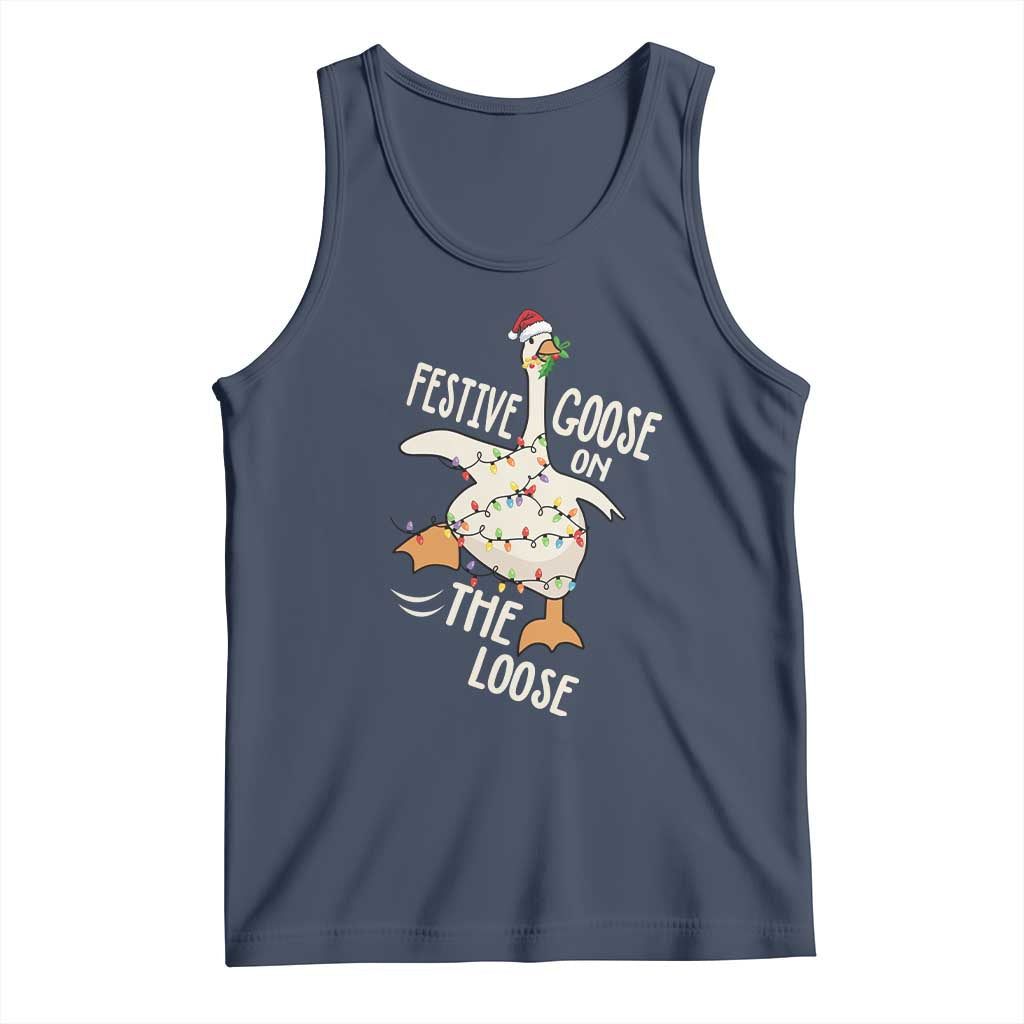 Funny Goose Christmas Tank Top Festive Goose On The Loose Xmas Lights - Wonder Print Shop