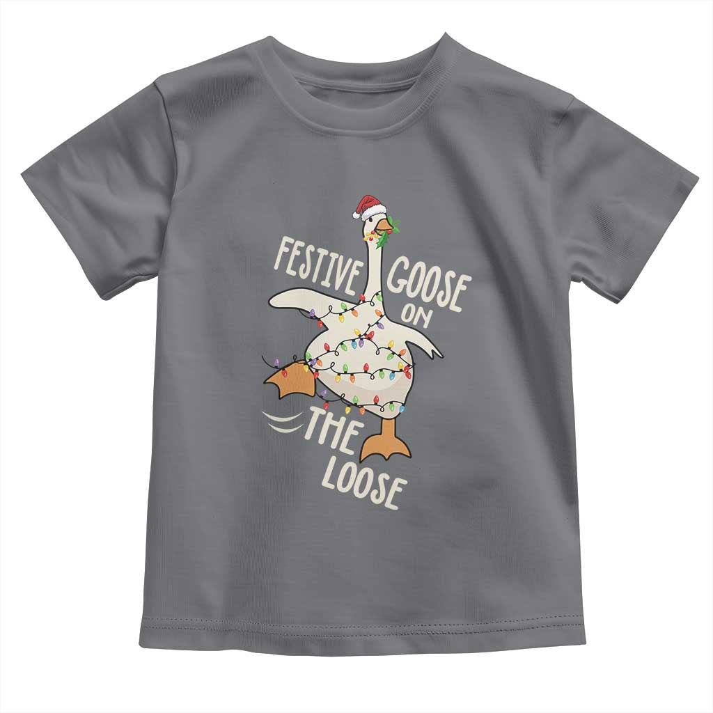 Funny Goose Christmas Toddler T Shirt Festive Goose On The Loose Xmas Lights - Wonder Print Shop