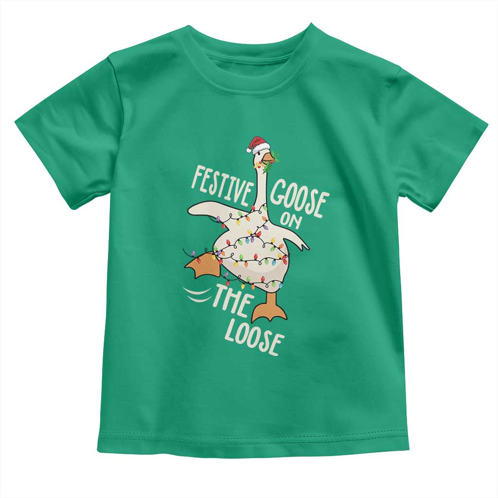 Funny Goose Christmas Toddler T Shirt Festive Goose On The Loose Xmas Lights - Wonder Print Shop