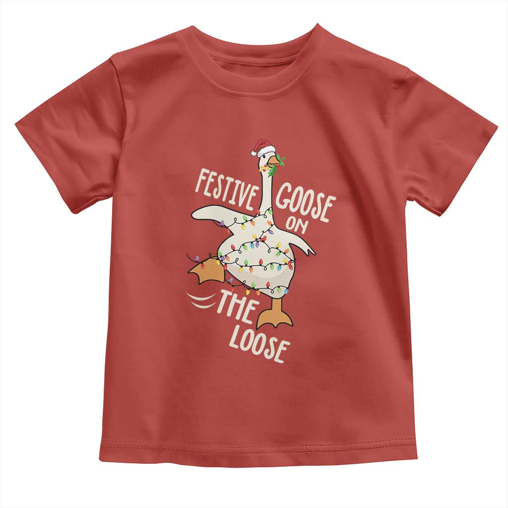 Funny Goose Christmas Toddler T Shirt Festive Goose On The Loose Xmas Lights - Wonder Print Shop