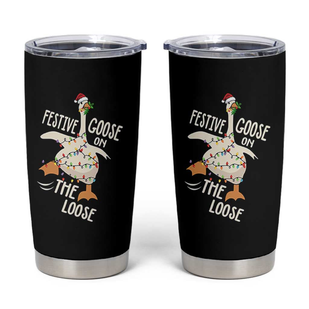 Funny Goose Christmas Tumbler Cup Festive Goose On The Loose Xmas Lights - Wonder Print Shop