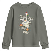Funny Goose Christmas Youth Sweatshirt Festive Goose On The Loose Xmas Lights - Wonder Print Shop