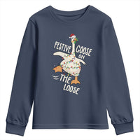 Funny Goose Christmas Youth Sweatshirt Festive Goose On The Loose Xmas Lights - Wonder Print Shop