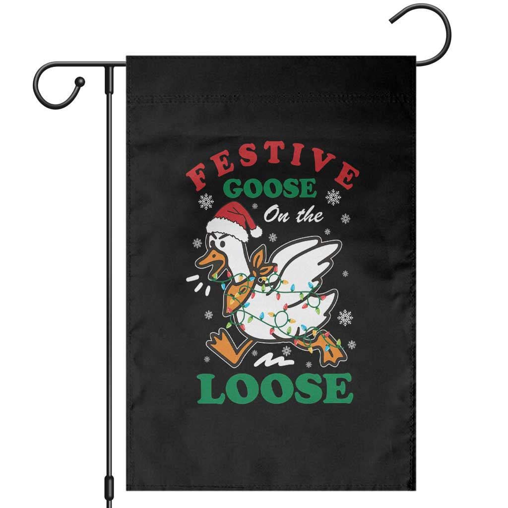 Funny Goose Christmas Garden Flag Festive Goose On The Loose Xmas Holiday - Wonder Print Shop