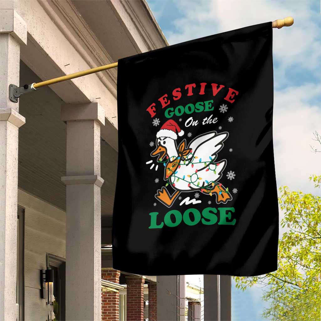 Funny Goose Christmas Garden Flag Festive Goose On The Loose Xmas Holiday - Wonder Print Shop