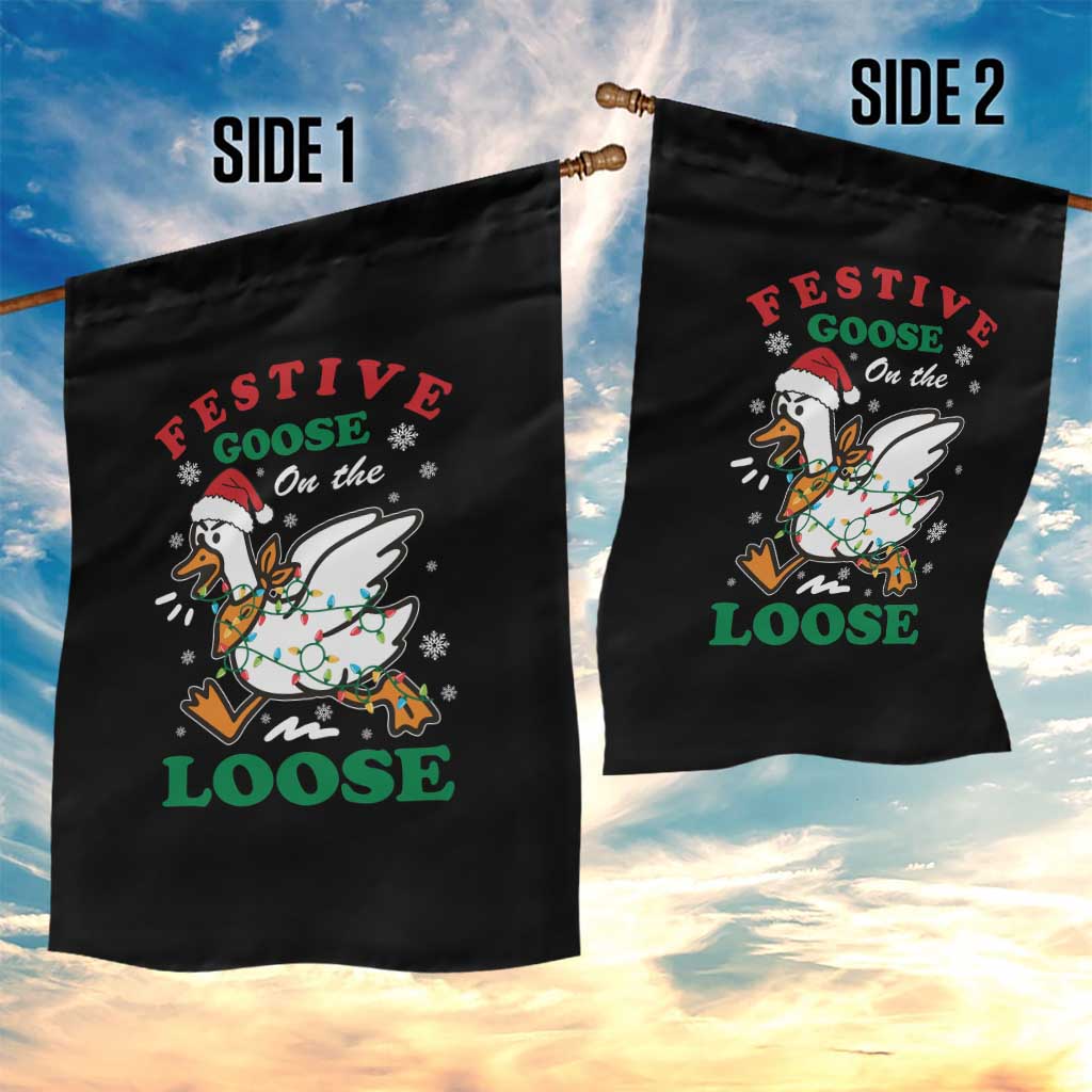 Funny Goose Christmas Garden Flag Festive Goose On The Loose Xmas Holiday - Wonder Print Shop