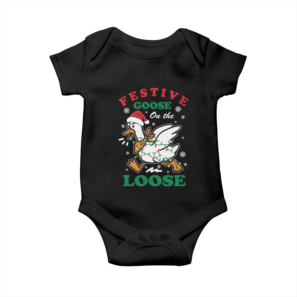 Funny Goose Christmas Baby Onesie Festive Goose On The Loose Xmas Holiday - Wonder Print Shop