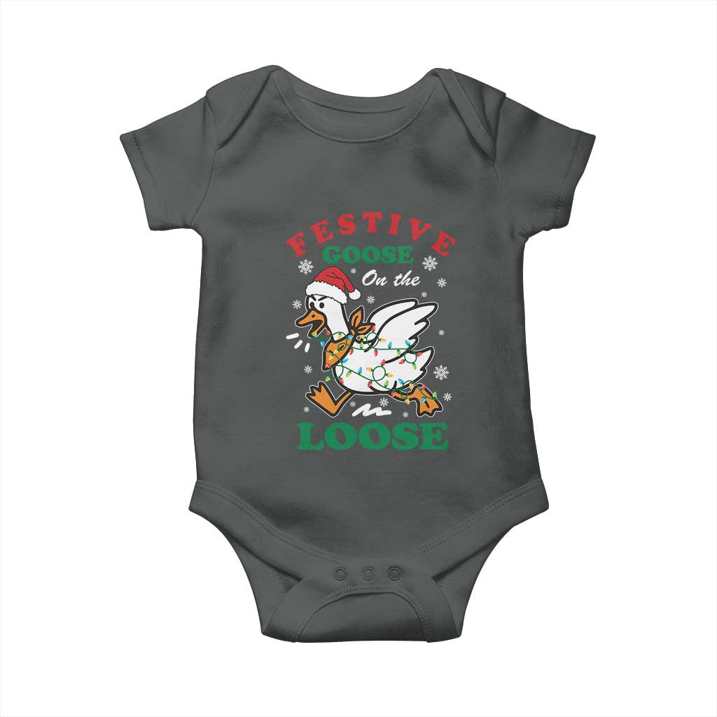 Funny Goose Christmas Baby Onesie Festive Goose On The Loose Xmas Holiday - Wonder Print Shop