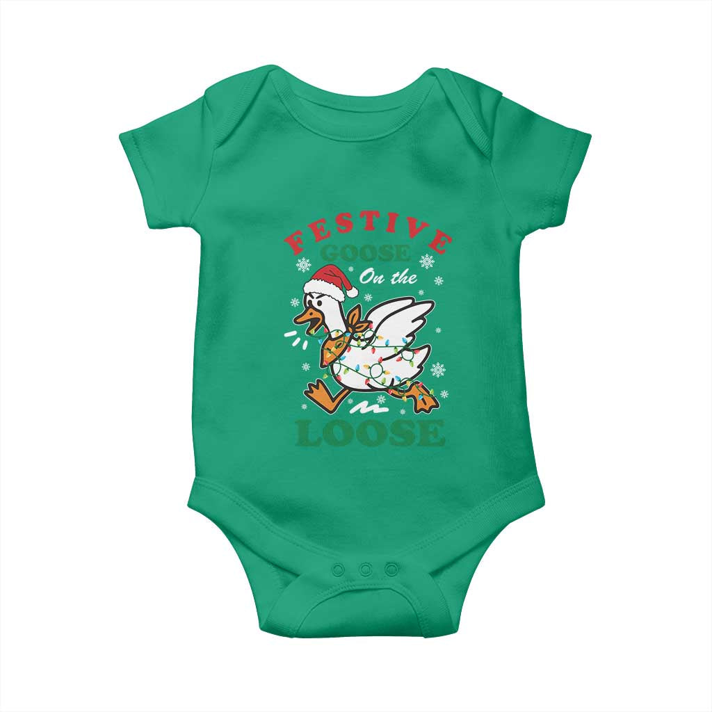 Funny Goose Christmas Baby Onesie Festive Goose On The Loose Xmas Holiday - Wonder Print Shop