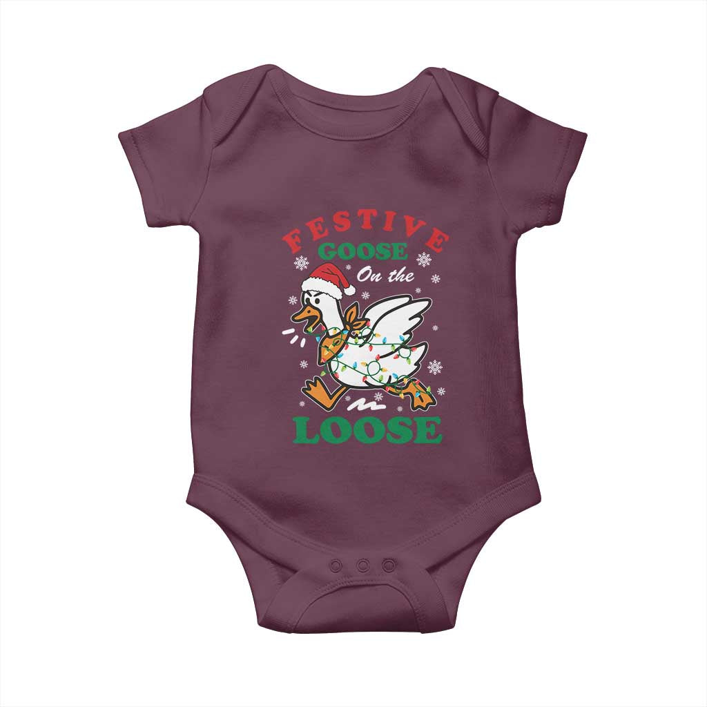 Funny Goose Christmas Baby Onesie Festive Goose On The Loose Xmas Holiday - Wonder Print Shop