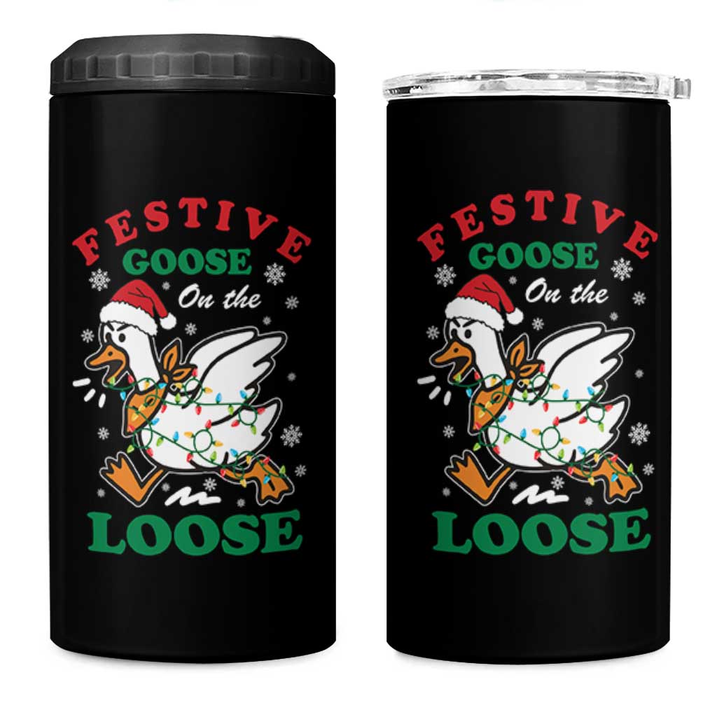 Funny Goose Christmas 4 in 1 Can Cooler Tumbler Festive Goose On The Loose Xmas Holiday - Wonder Print Shop