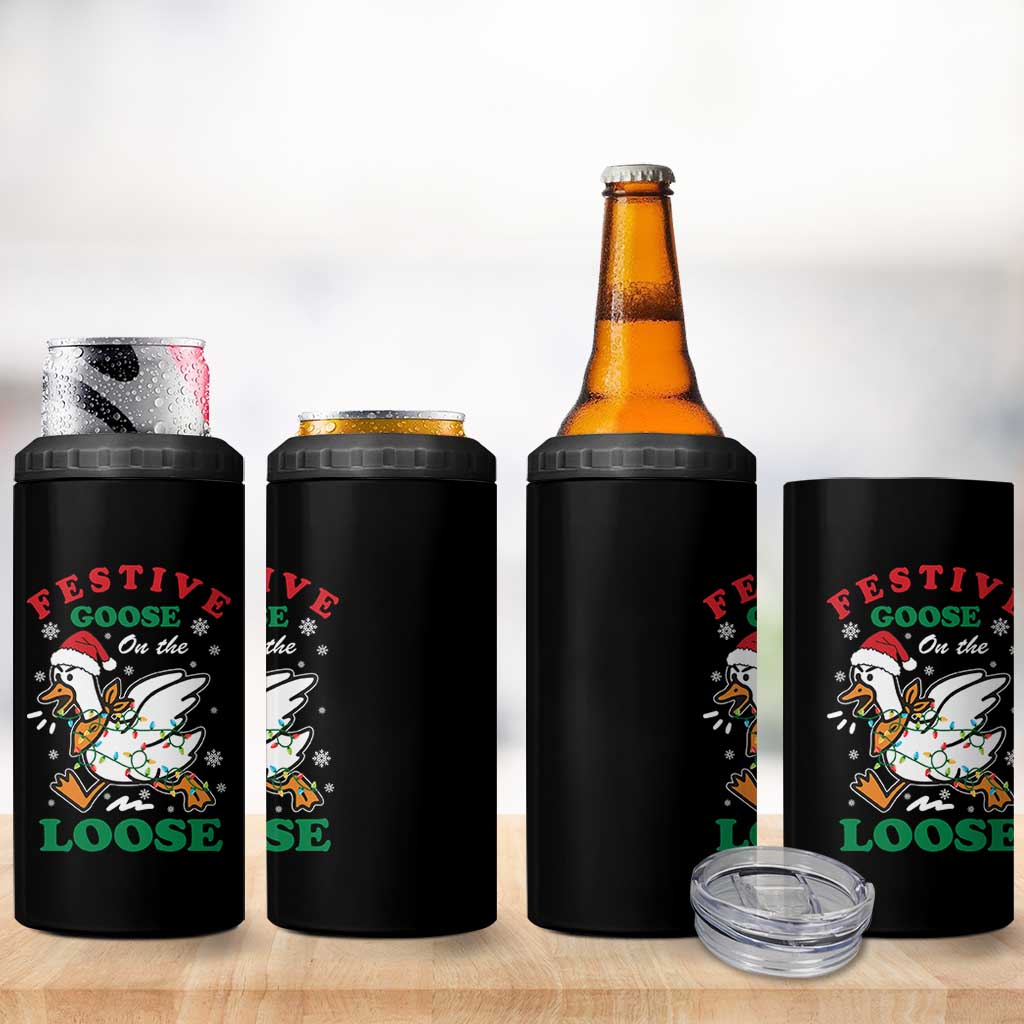 Funny Goose Christmas 4 in 1 Can Cooler Tumbler Festive Goose On The Loose Xmas Holiday - Wonder Print Shop
