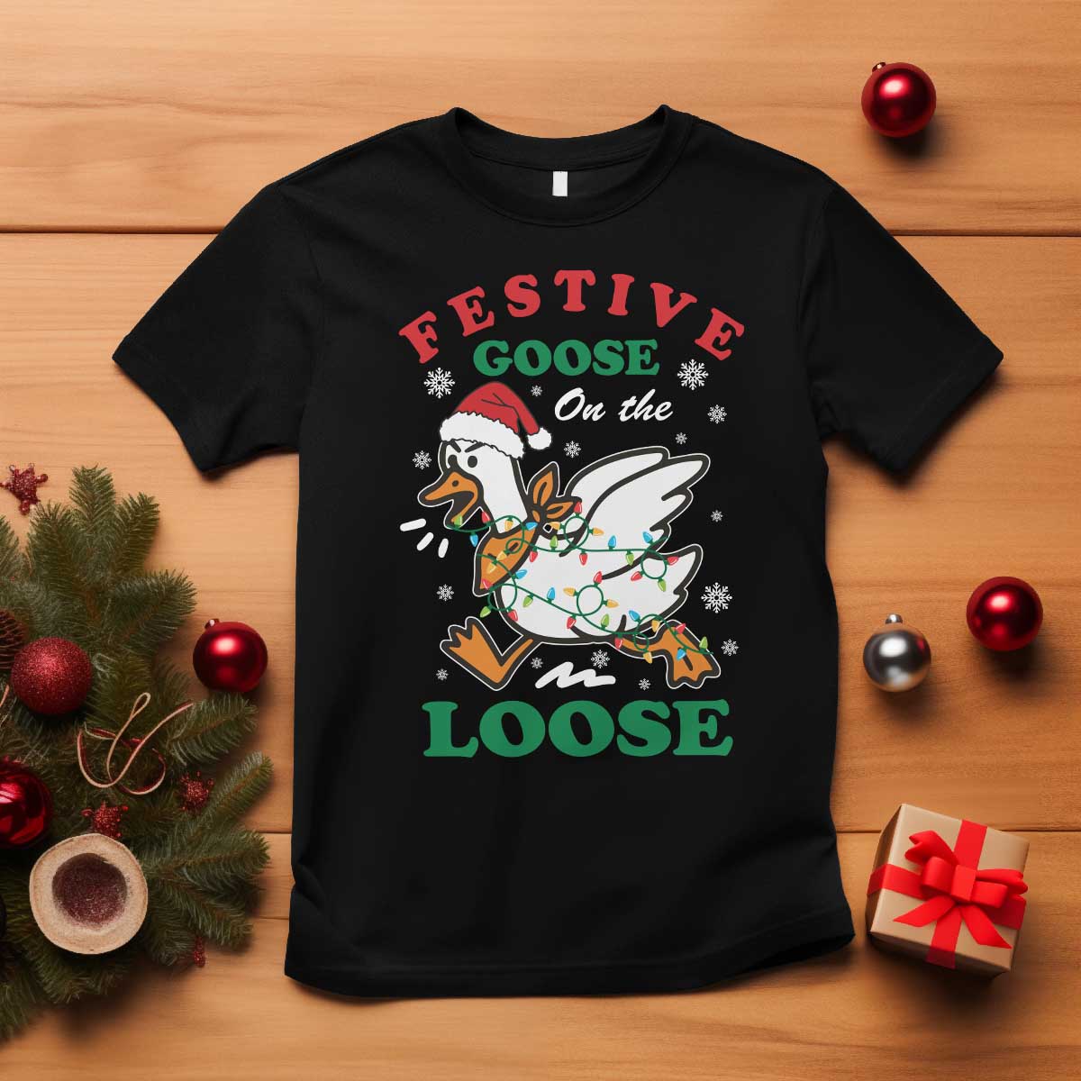 Funny Goose Christmas T Shirt Festive Goose On The Loose Xmas Holiday - Wonder Print Shop