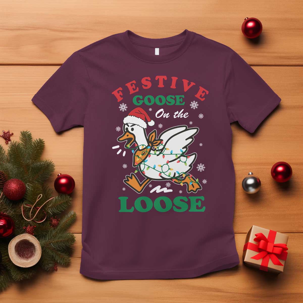 Funny Goose Christmas T Shirt Festive Goose On The Loose Xmas Holiday - Wonder Print Shop