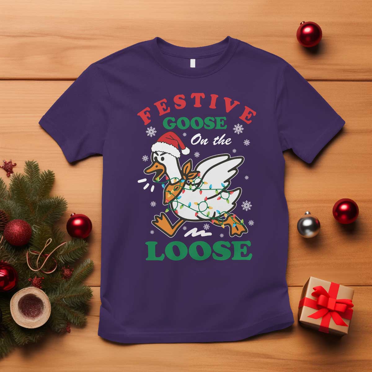 Funny Goose Christmas T Shirt Festive Goose On The Loose Xmas Holiday - Wonder Print Shop