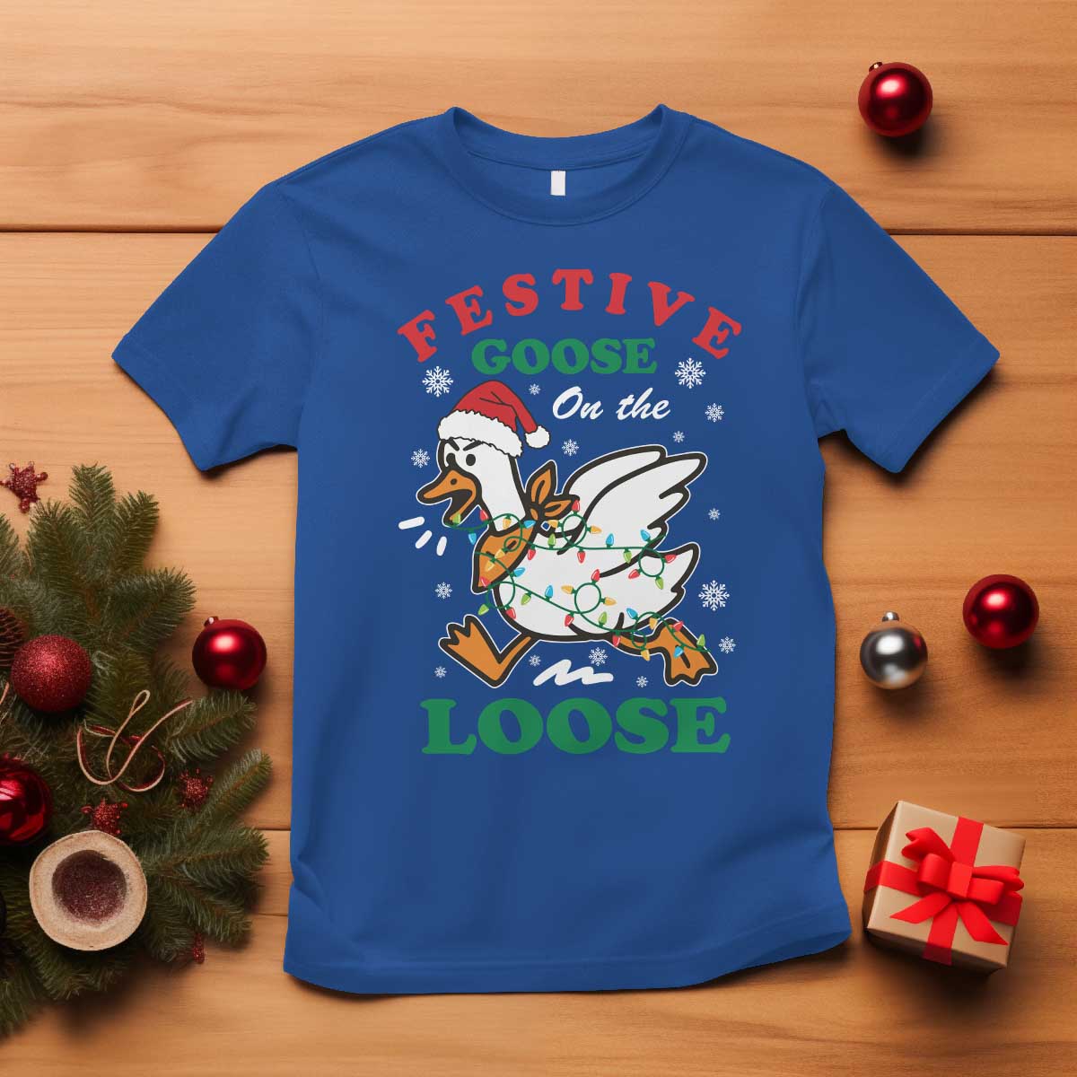 Funny Goose Christmas T Shirt Festive Goose On The Loose Xmas Holiday - Wonder Print Shop