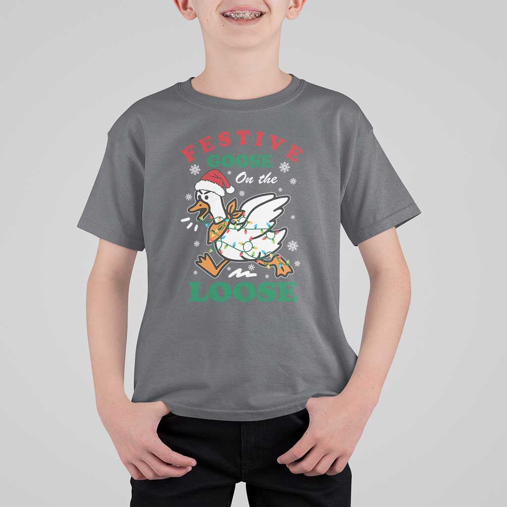 Funny Goose Christmas T Shirt For Kid Festive Goose On The Loose Xmas Holiday - Wonder Print Shop