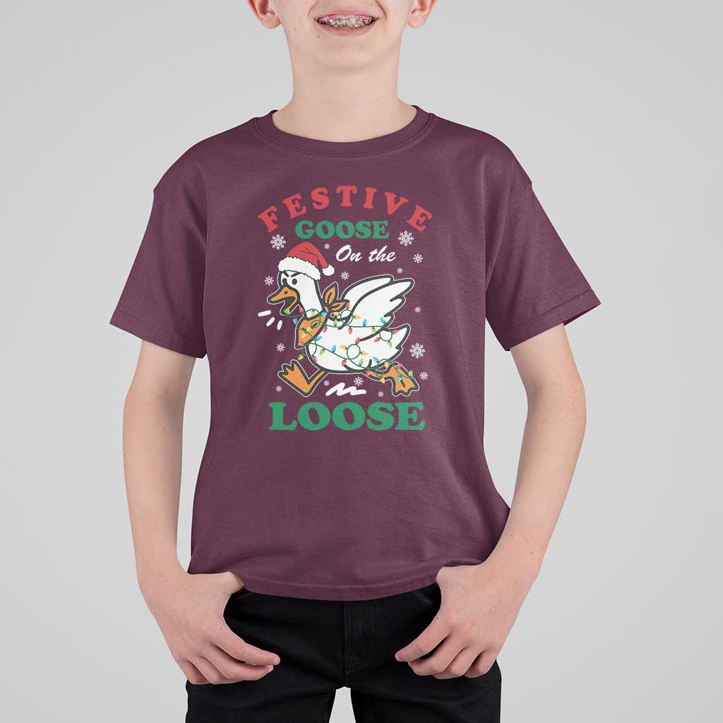 Funny Goose Christmas T Shirt For Kid Festive Goose On The Loose Xmas Holiday - Wonder Print Shop