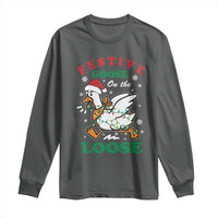 Funny Goose Christmas Long Sleeve Shirt Festive Goose On The Loose Xmas Holiday - Wonder Print Shop