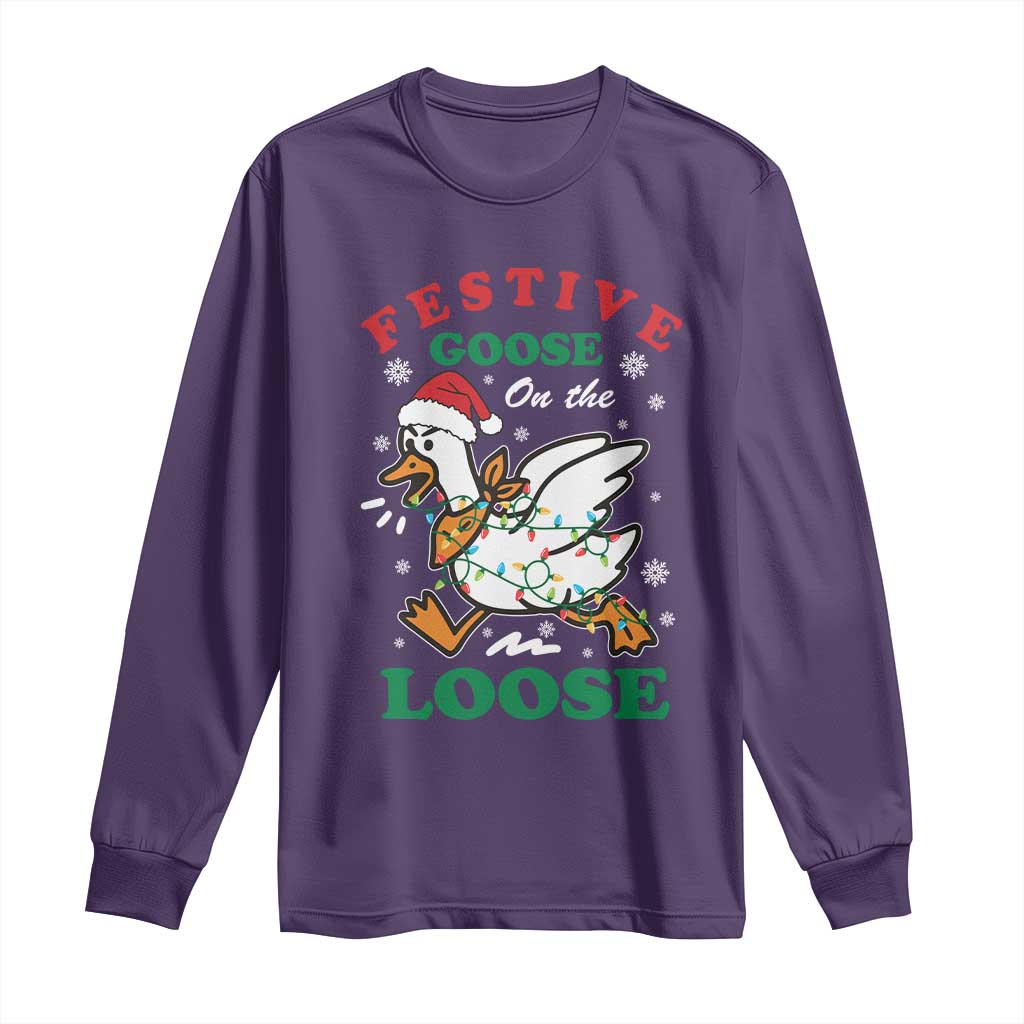 Funny Goose Christmas Long Sleeve Shirt Festive Goose On The Loose Xmas Holiday - Wonder Print Shop