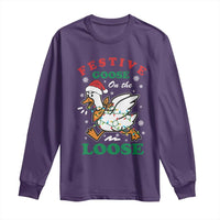 Funny Goose Christmas Long Sleeve Shirt Festive Goose On The Loose Xmas Holiday - Wonder Print Shop