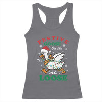 Funny Goose Christmas Racerback Tank Top Festive Goose On The Loose Xmas Holiday - Wonder Print Shop