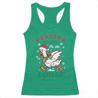 Funny Goose Christmas Racerback Tank Top Festive Goose On The Loose Xmas Holiday - Wonder Print Shop