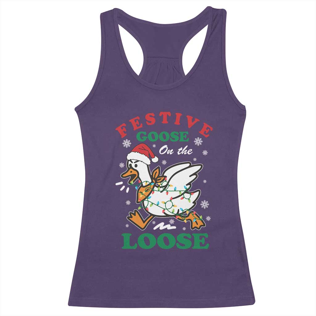 Funny Goose Christmas Racerback Tank Top Festive Goose On The Loose Xmas Holiday - Wonder Print Shop