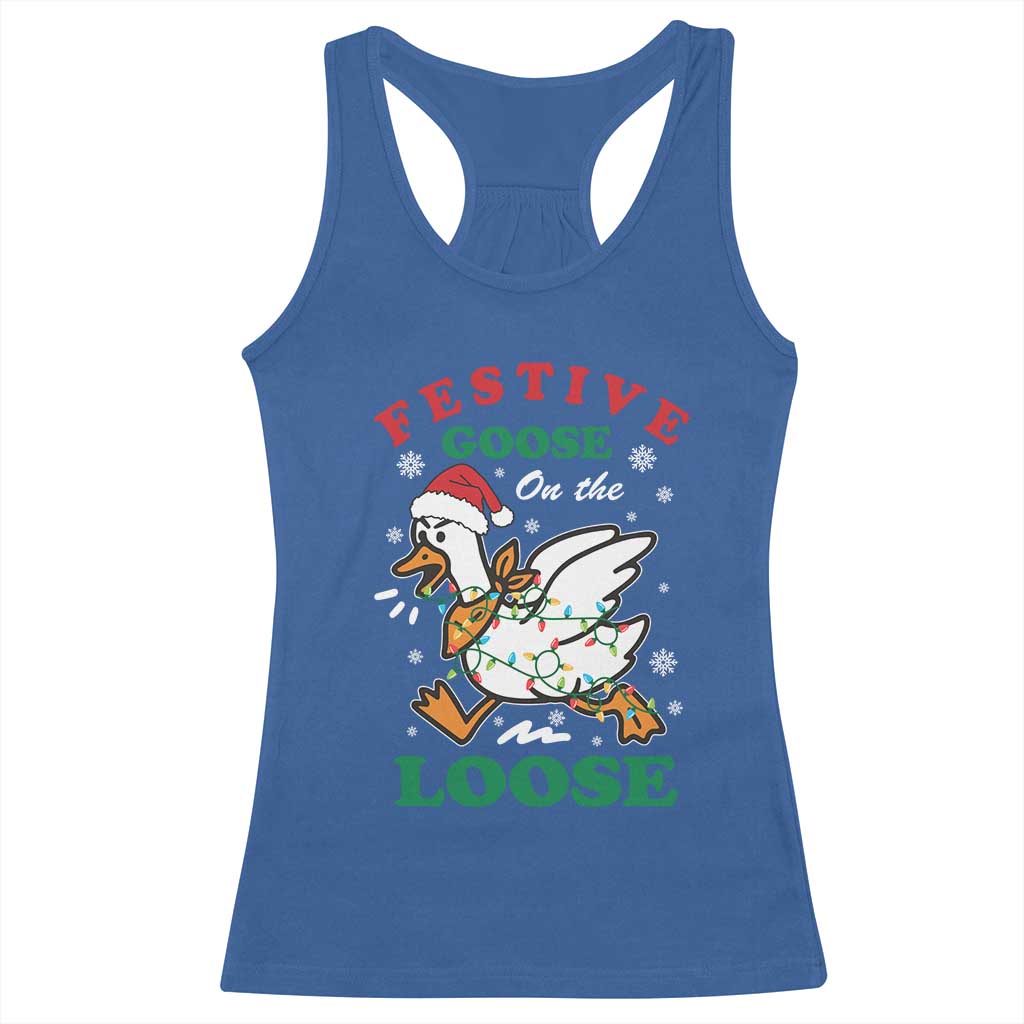 Funny Goose Christmas Racerback Tank Top Festive Goose On The Loose Xmas Holiday - Wonder Print Shop
