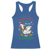 Funny Goose Christmas Racerback Tank Top Festive Goose On The Loose Xmas Holiday - Wonder Print Shop
