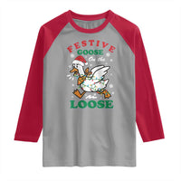 Funny Goose Christmas Raglan Shirt Festive Goose On The Loose Xmas Holiday - Wonder Print Shop
