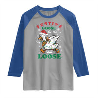 Funny Goose Christmas Raglan Shirt Festive Goose On The Loose Xmas Holiday - Wonder Print Shop