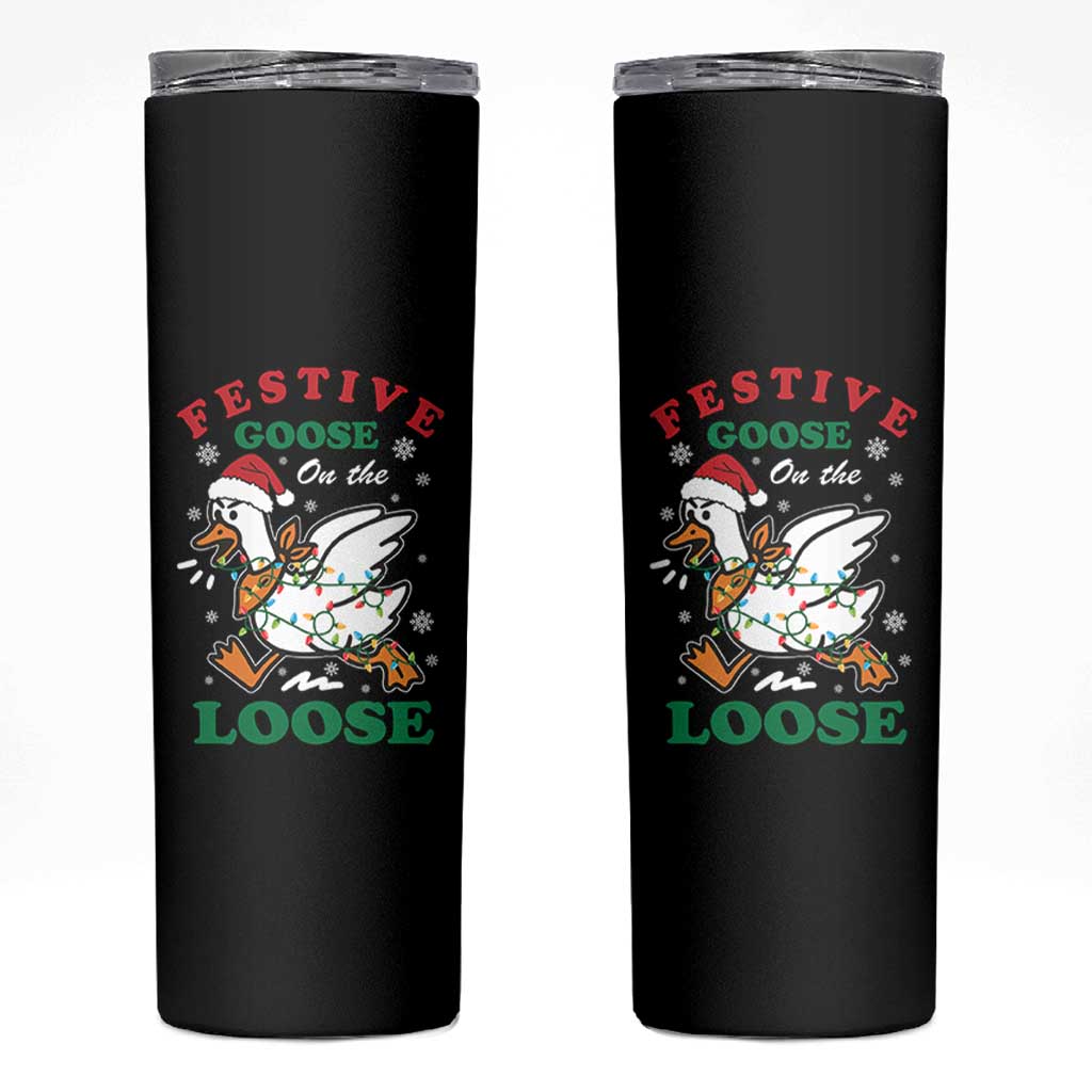 Funny Goose Christmas Skinny Tumbler Festive Goose On The Loose Xmas Holiday - Wonder Print Shop