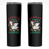 Funny Goose Christmas Skinny Tumbler Festive Goose On The Loose Xmas Holiday - Wonder Print Shop