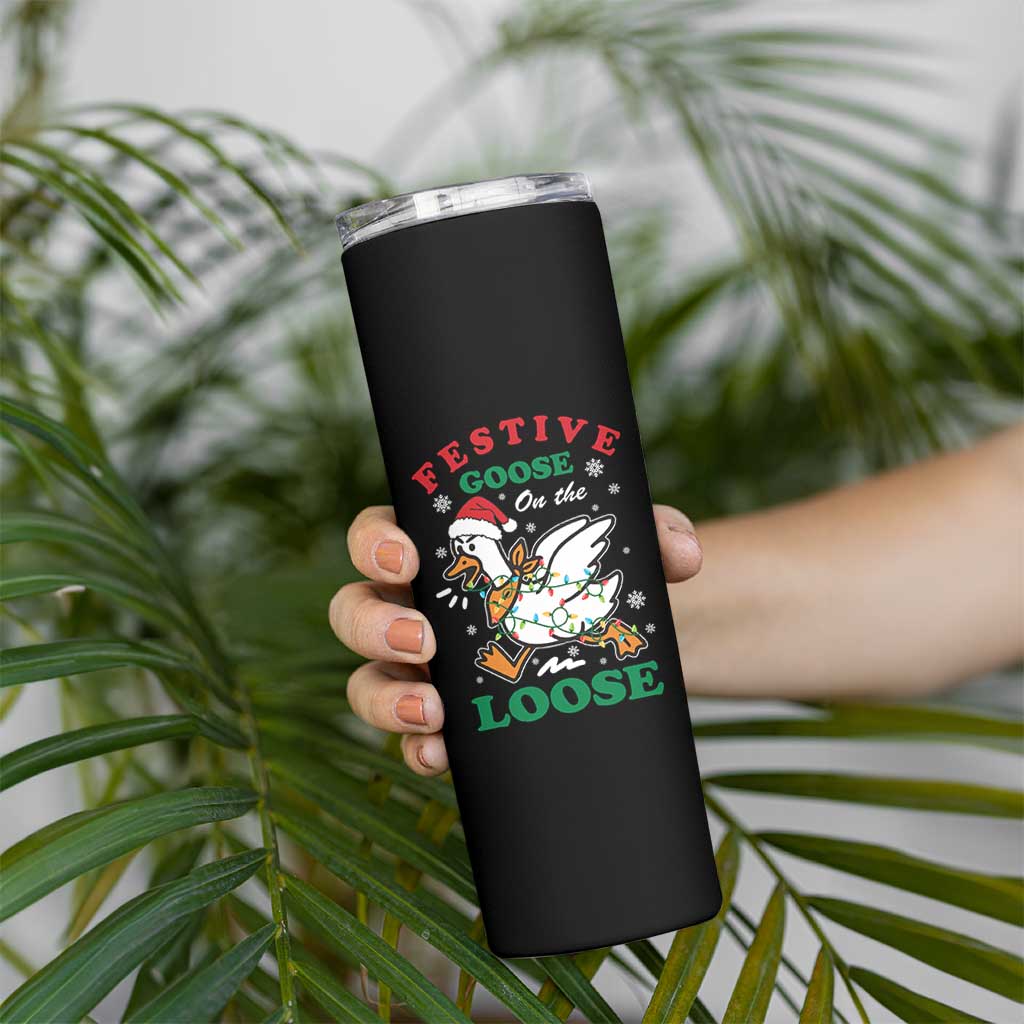 Funny Goose Christmas Skinny Tumbler Festive Goose On The Loose Xmas Holiday - Wonder Print Shop