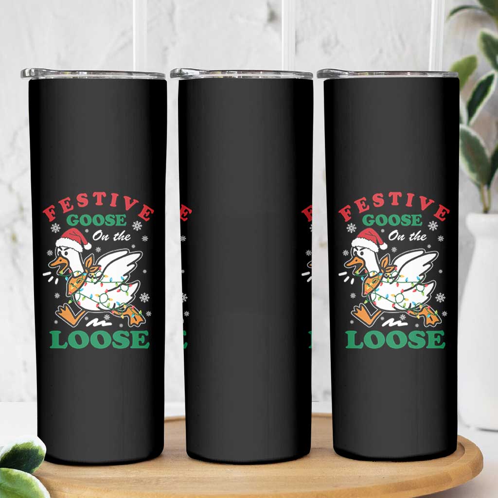 Funny Goose Christmas Skinny Tumbler Festive Goose On The Loose Xmas Holiday - Wonder Print Shop