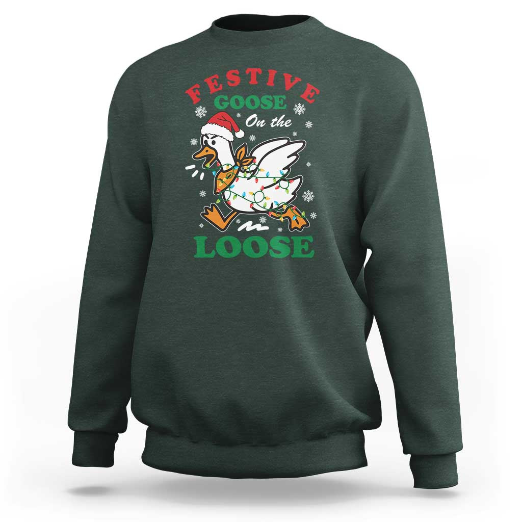 Funny Goose Christmas Sweatshirt Festive Goose On The Loose Xmas Holiday - Wonder Print Shop