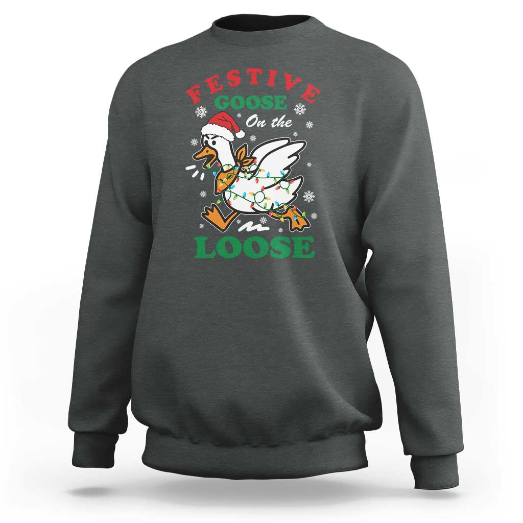 Funny Goose Christmas Sweatshirt Festive Goose On The Loose Xmas Holiday - Wonder Print Shop