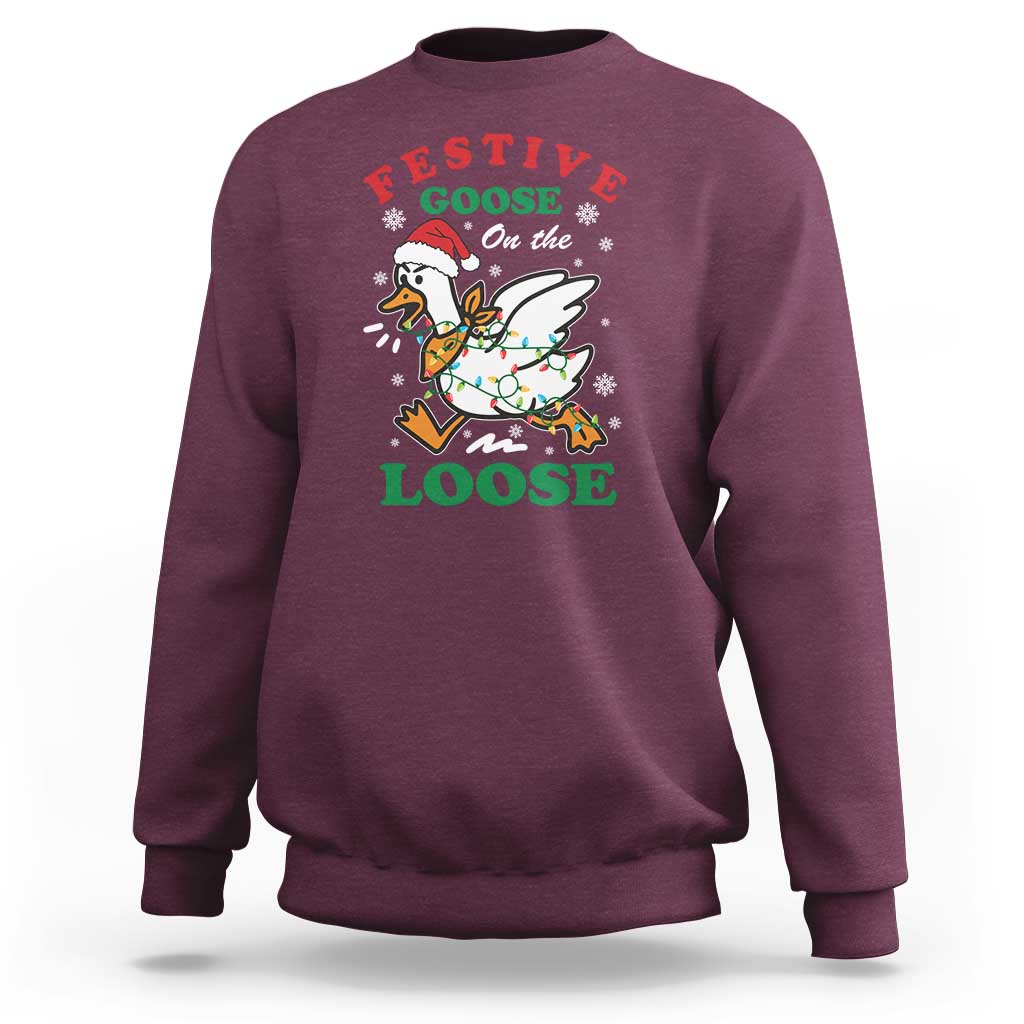 Funny Goose Christmas Sweatshirt Festive Goose On The Loose Xmas Holiday - Wonder Print Shop