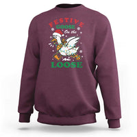 Funny Goose Christmas Sweatshirt Festive Goose On The Loose Xmas Holiday - Wonder Print Shop