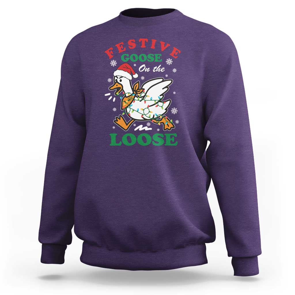 Funny Goose Christmas Sweatshirt Festive Goose On The Loose Xmas Holiday - Wonder Print Shop