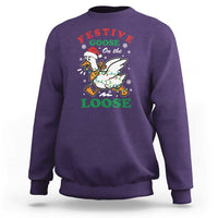 Funny Goose Christmas Sweatshirt Festive Goose On The Loose Xmas Holiday - Wonder Print Shop
