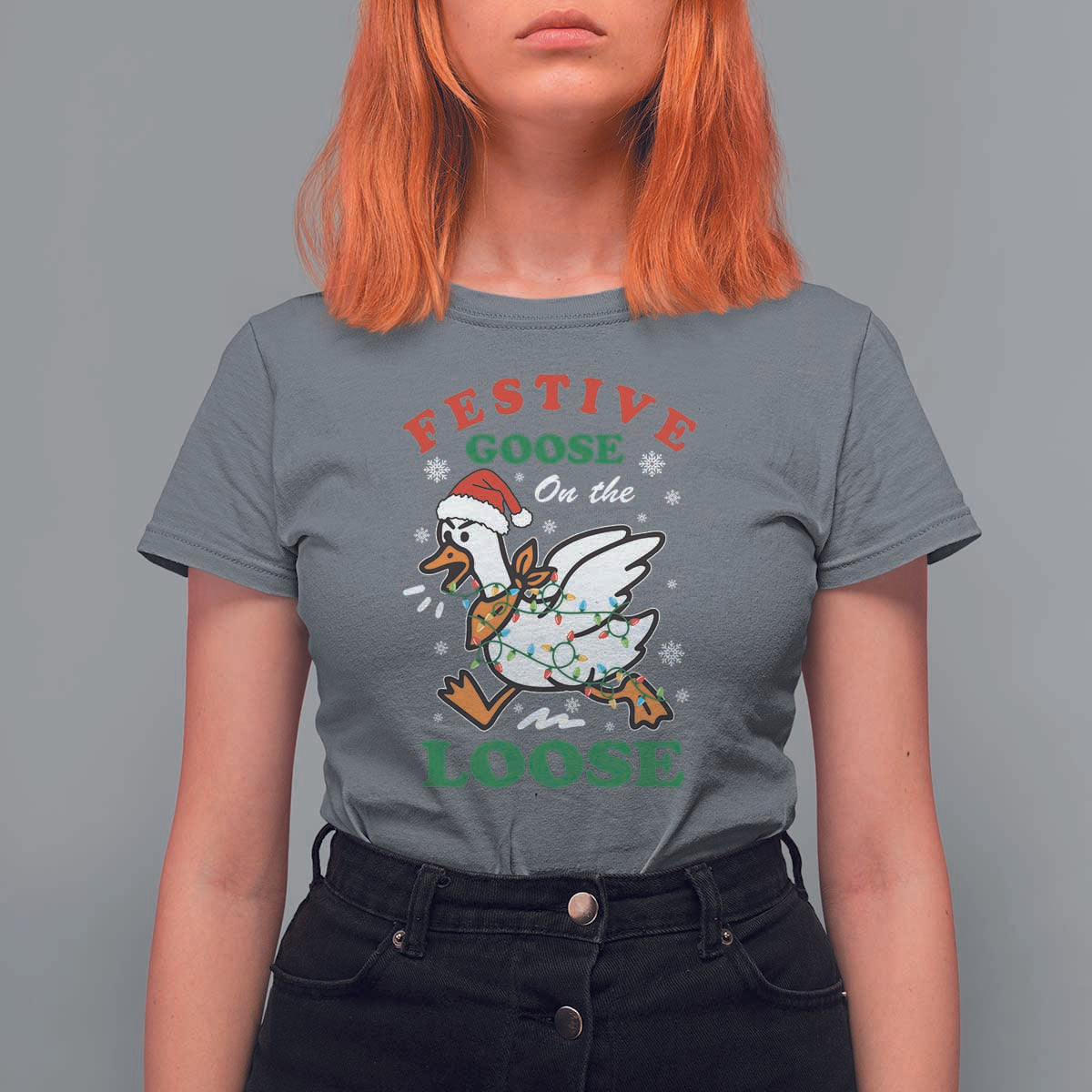 Funny Goose Christmas T Shirt For Women Festive Goose On The Loose Xmas Holiday - Wonder Print Shop