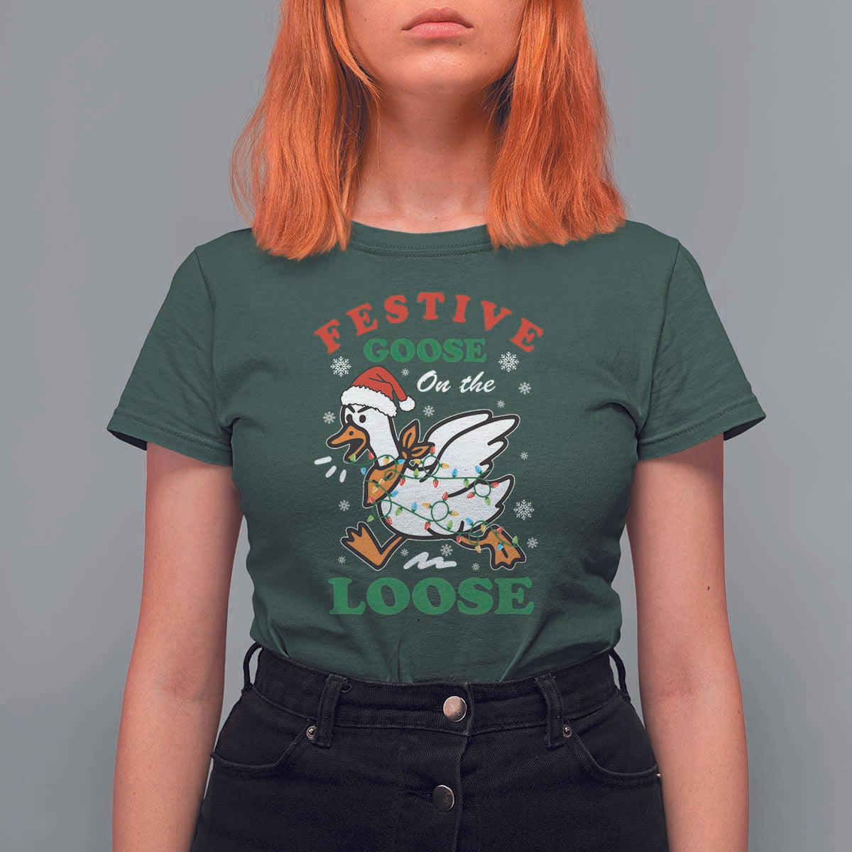 Funny Goose Christmas T Shirt For Women Festive Goose On The Loose Xmas Holiday - Wonder Print Shop