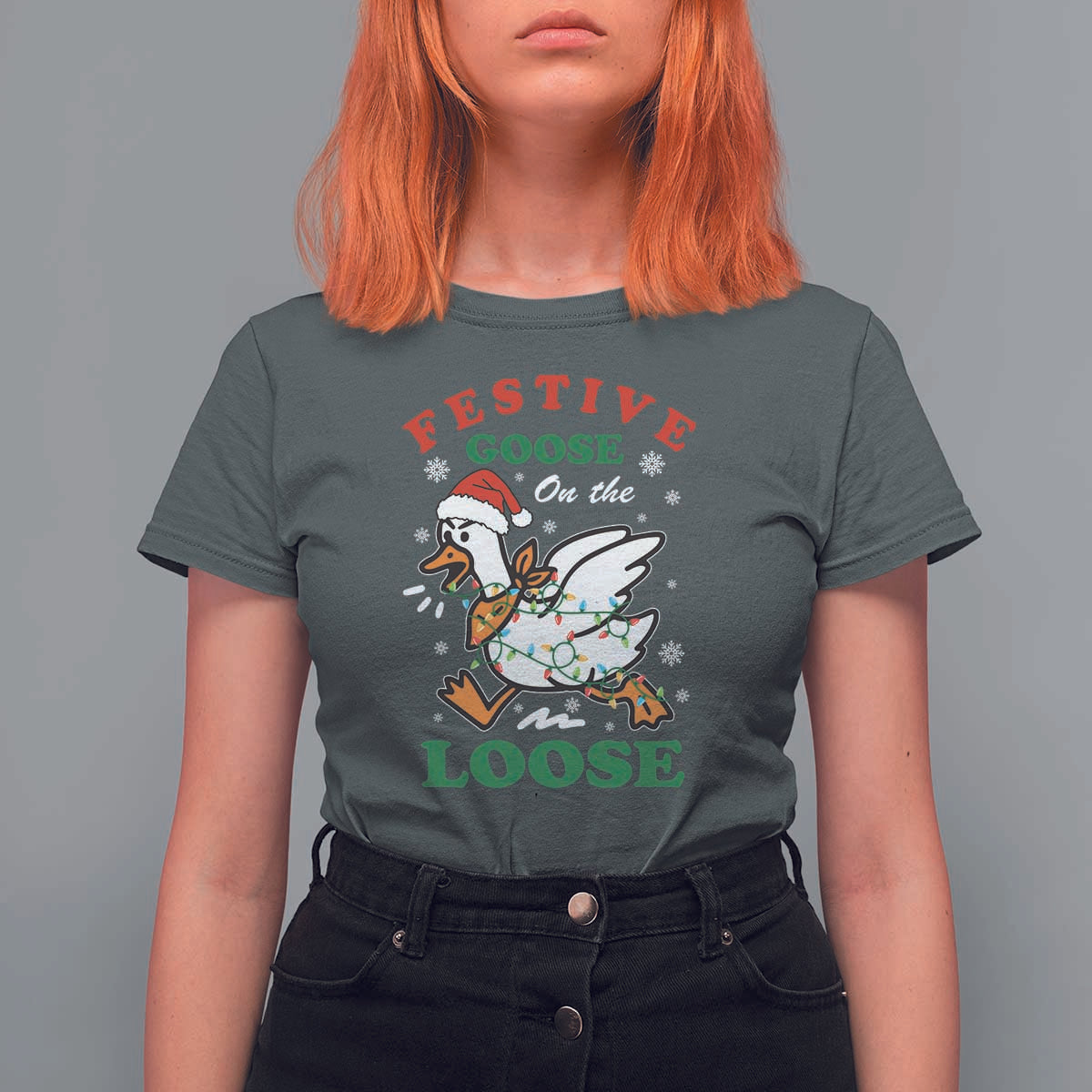 Funny Goose Christmas T Shirt For Women Festive Goose On The Loose Xmas Holiday - Wonder Print Shop