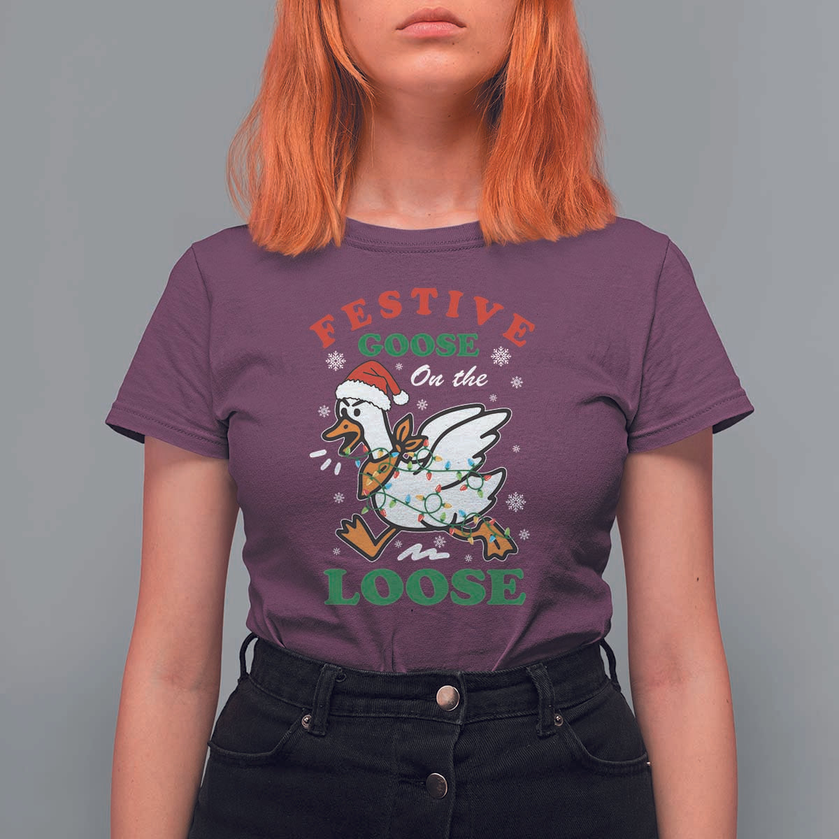 Funny Goose Christmas T Shirt For Women Festive Goose On The Loose Xmas Holiday - Wonder Print Shop