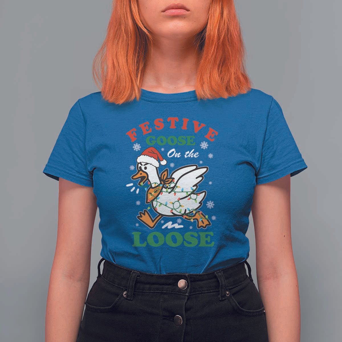 Funny Goose Christmas T Shirt For Women Festive Goose On The Loose Xmas Holiday - Wonder Print Shop