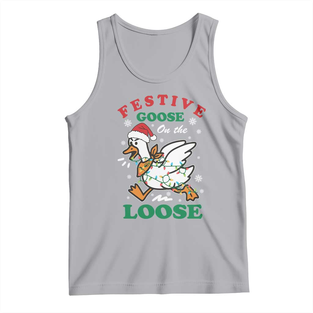 Funny Goose Christmas Tank Top Festive Goose On The Loose Xmas Holiday - Wonder Print Shop