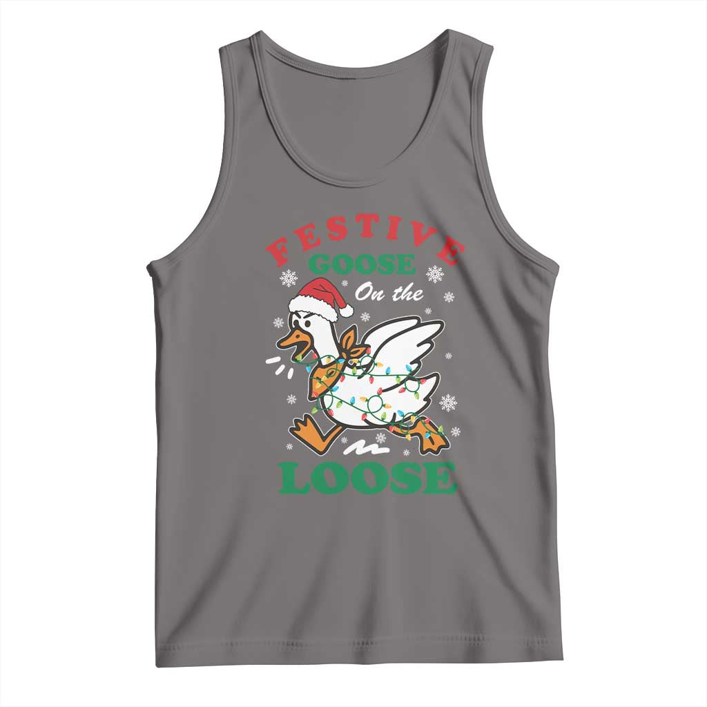 Funny Goose Christmas Tank Top Festive Goose On The Loose Xmas Holiday - Wonder Print Shop