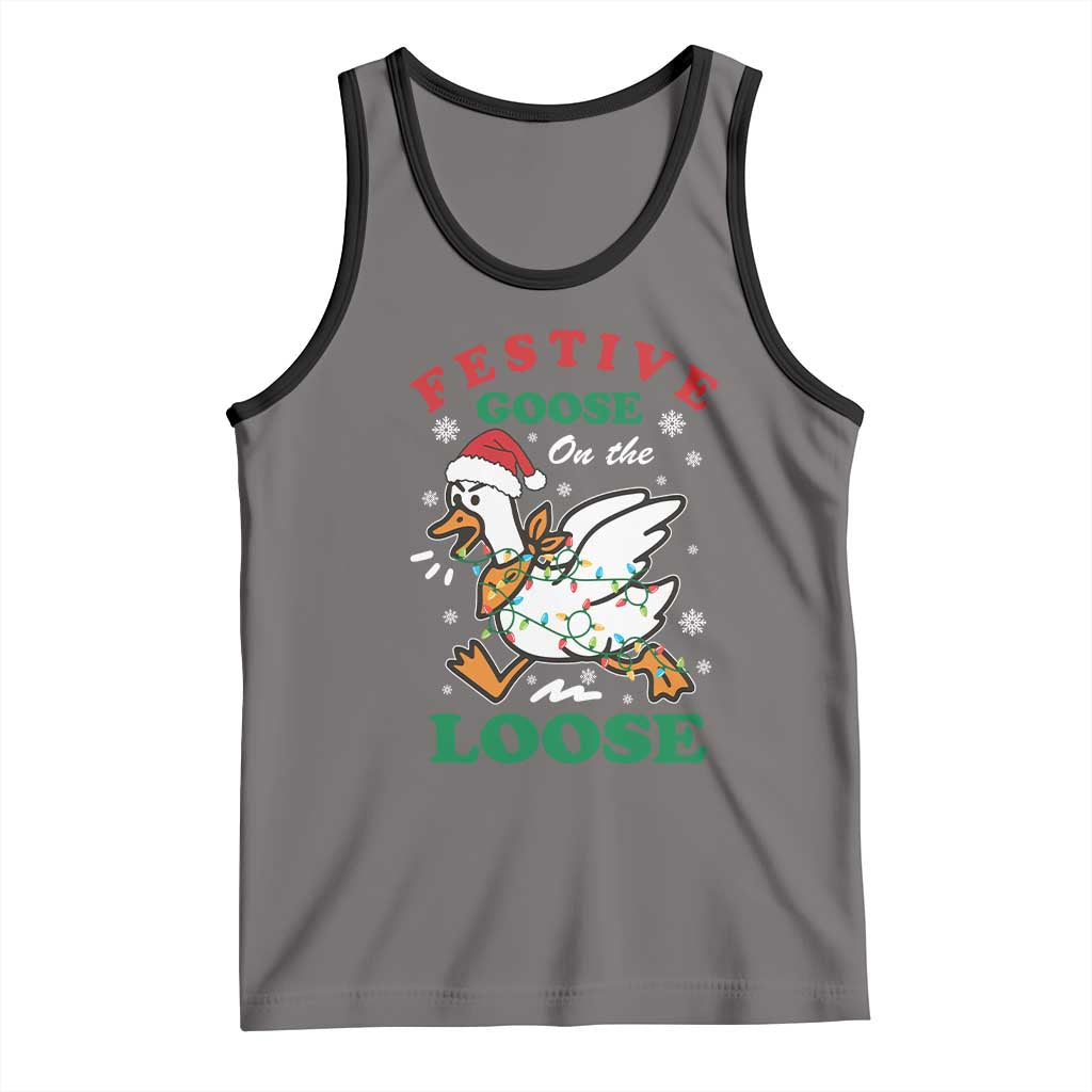 Funny Goose Christmas Tank Top Festive Goose On The Loose Xmas Holiday - Wonder Print Shop